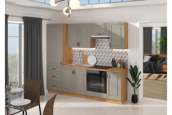 Zestaw mebli kuchennych 240 cm LISTO Jasny szary / Artisan